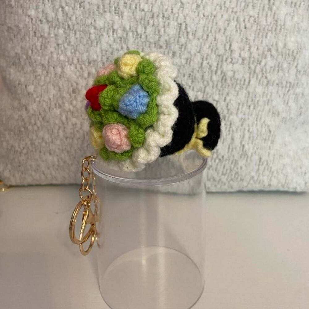 Handmade crocheted keychain bouquet